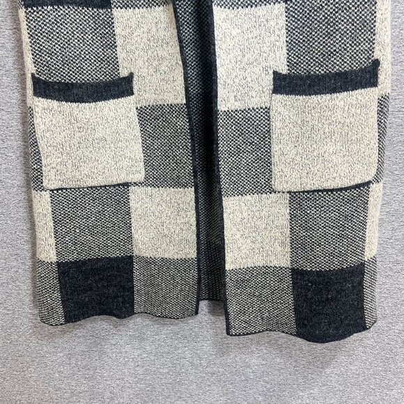 Monteau Knitted Vest Women Size M Black Plaid Mid Length Pockets Collared - Picture 5 of 11
